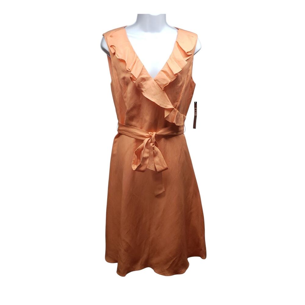 Vintage Tahari Papaya Linen Dress Sz 10 Y2K Cottagecore Garden Party Chic